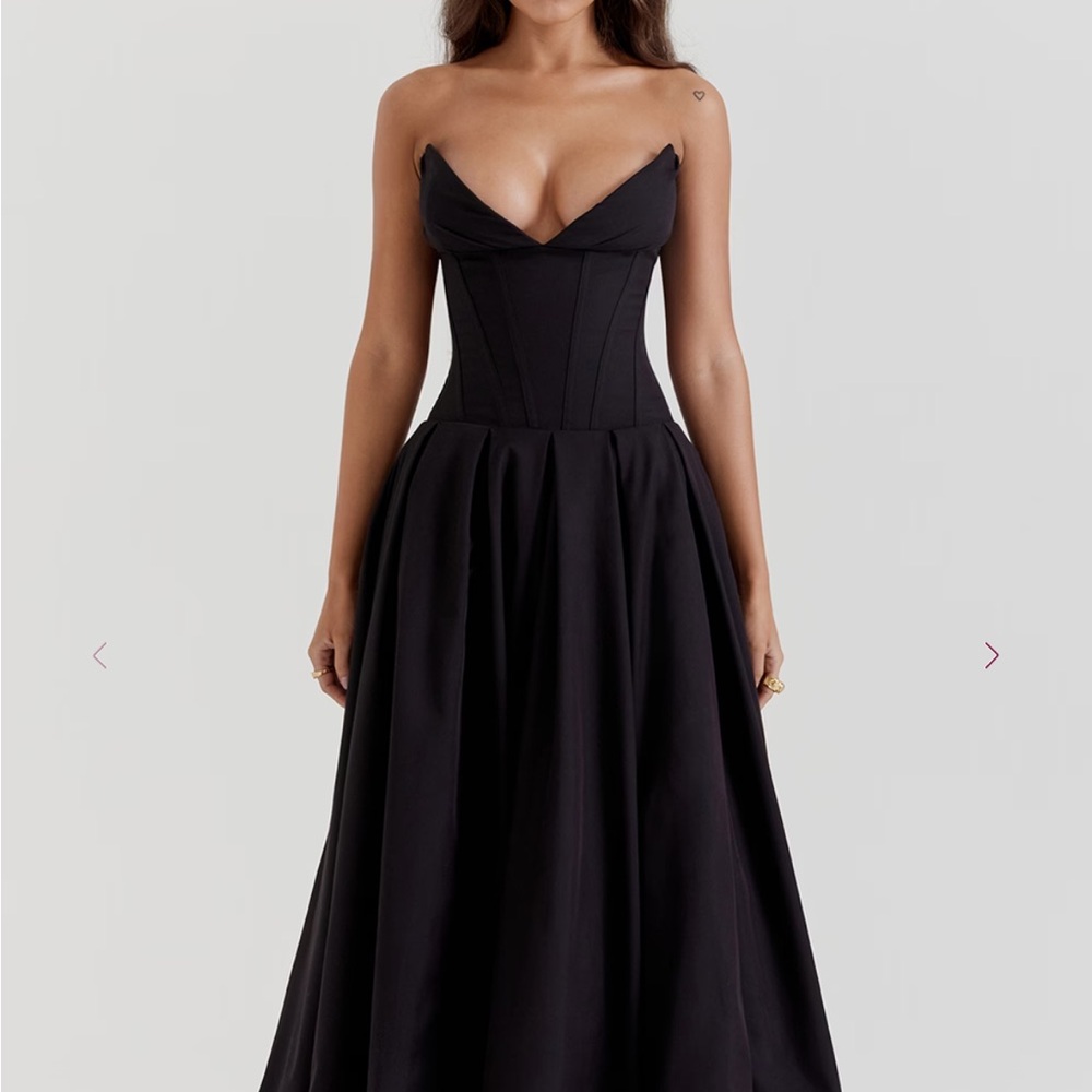 House of CB Lady Black Strapless Corset Midi Dress